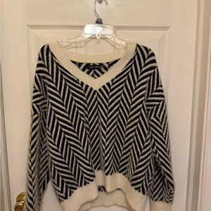 Love Token Black and Cream V-Neck Sweater